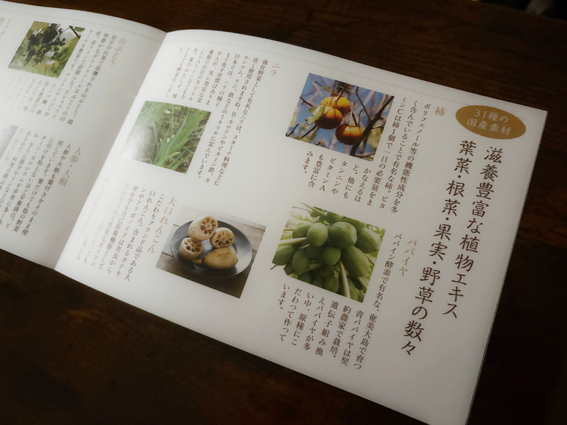 発芽の恵の原材料やこだわりが紹介されている見開きのパンフレット